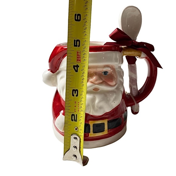 New Holiday Time 100% Earthenware Santa Claus & Stirring Spoon Mug Set - Picture 8 of 11